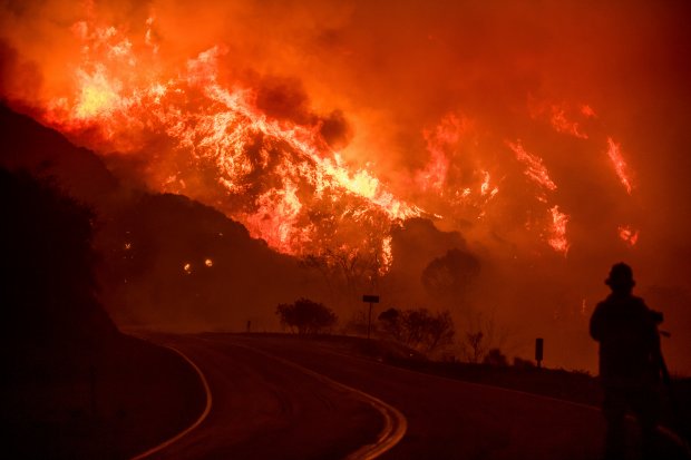 The Thomas fire burns through Los Padres National Forest near Ojai, Calif., on Friday, Dec. 8, 2017. (AP Photo/Noah Berger)