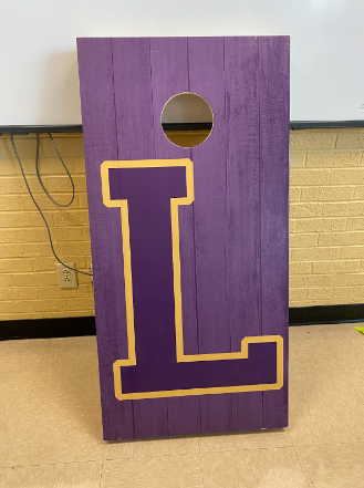 One of the boards used during Cornhole Club.