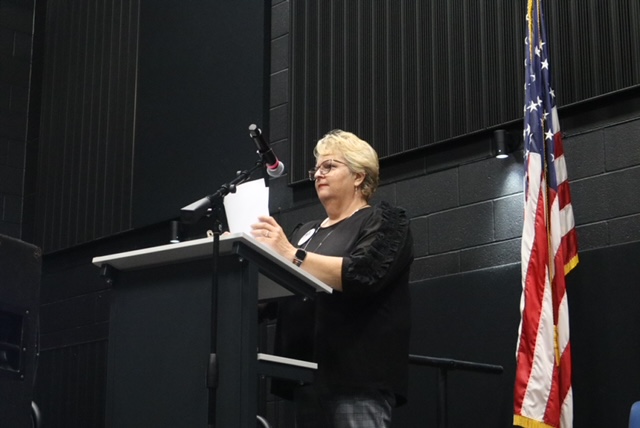 Lakewood City Council Member Cindy Strebig opens the forum telling the story of why women in politics matter.