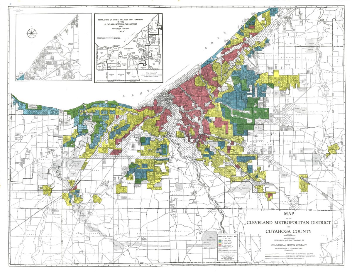 Residential security map created by the HOLC for Cleveland.