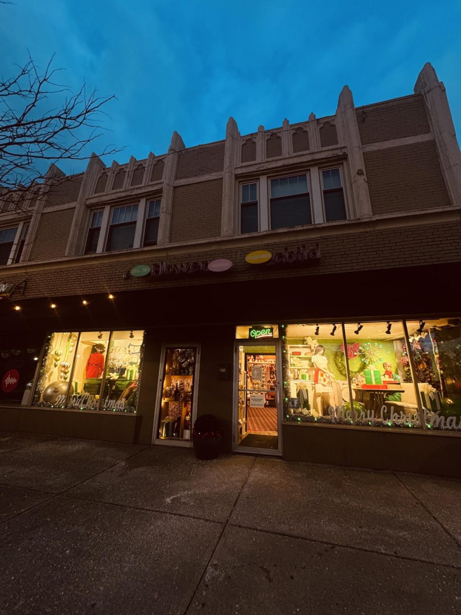 An evening glow of Flower Child highlights the character and charm of Lakewood's bustling main street, Clifton. 