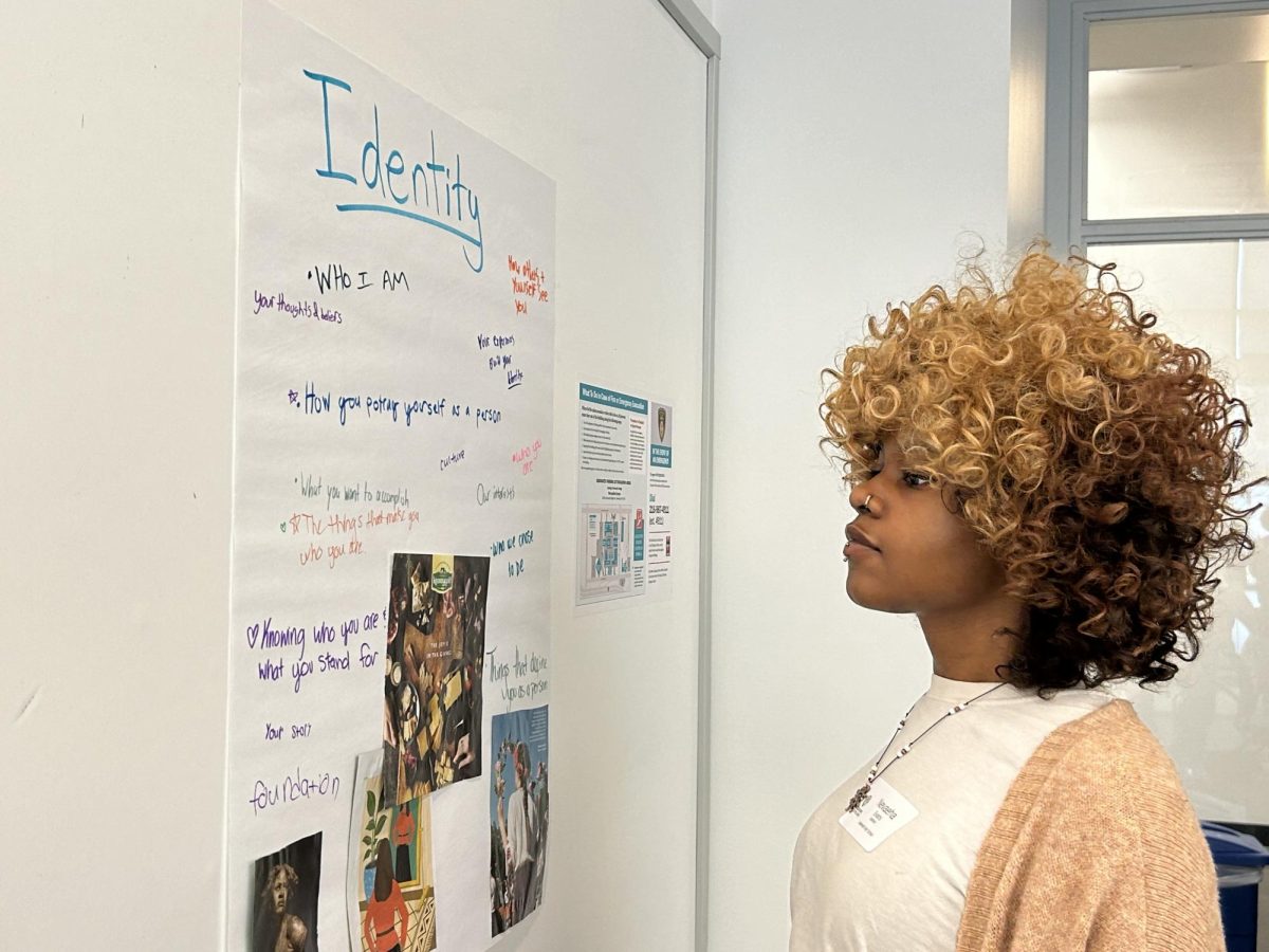 Nevaeha Evans looks over what her group thinks "identity" means