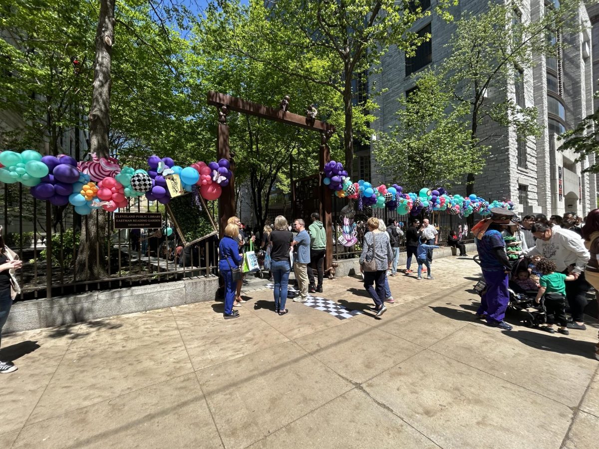 Decorations lining the gates to the Eastman Reading Garden
