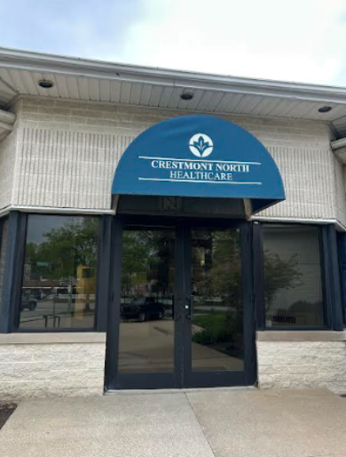 The front of a nursing home, full of people with wisdom and guidance.