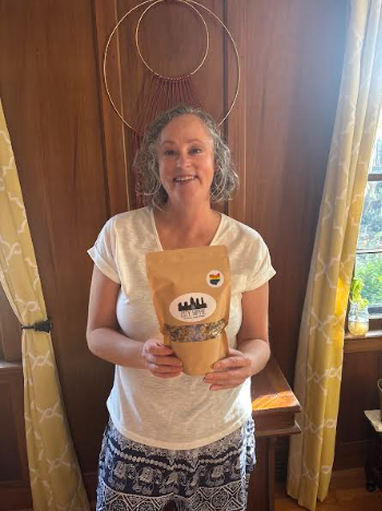 CEO Meghan McCarthy with fan favorite "Jail-House Rock" granola.

