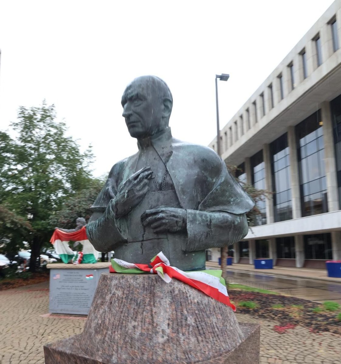 One of two statues that stand outside of the Port of Cleveland that are meant to represent freedom, perseverance, and justice.