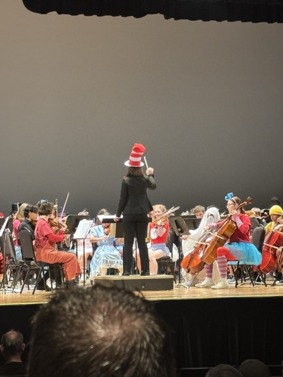 Symphony and Camerata orchestras performing "Fire Dance."