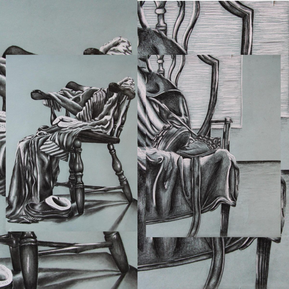 Jameson Walker and Sophia Eccher Juried High School Art Exhibition – Still-life Pieces (original photos edited by Vashti Arrow). 