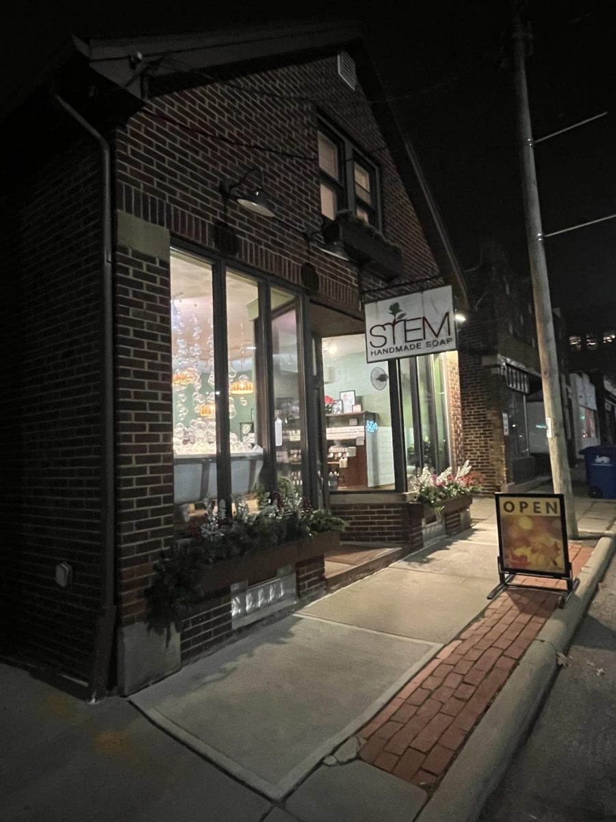 STEM Soap welcomes customers with a warm, cozy storefront even after dark. 