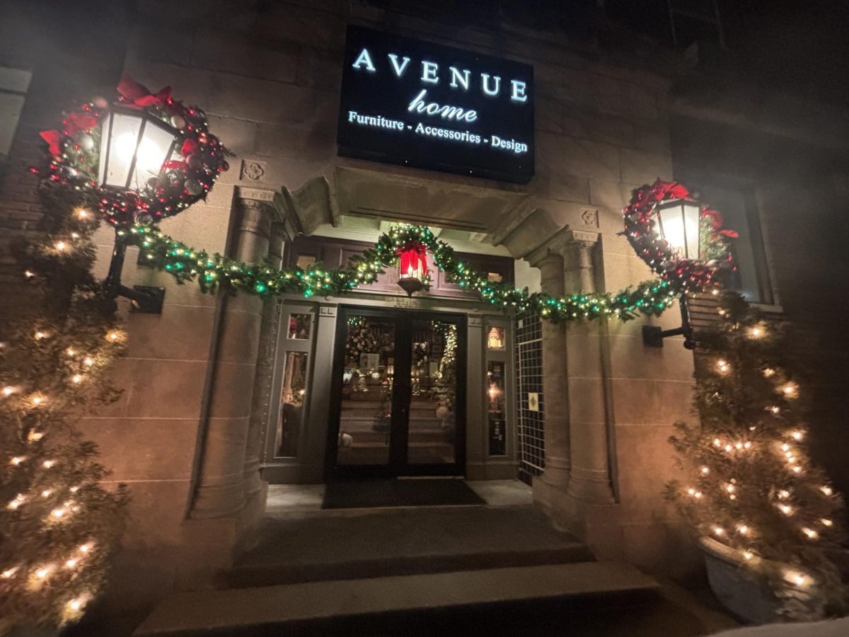 The festive front entrance to Avenue Home is on the corner of Detroit and Lincoln.