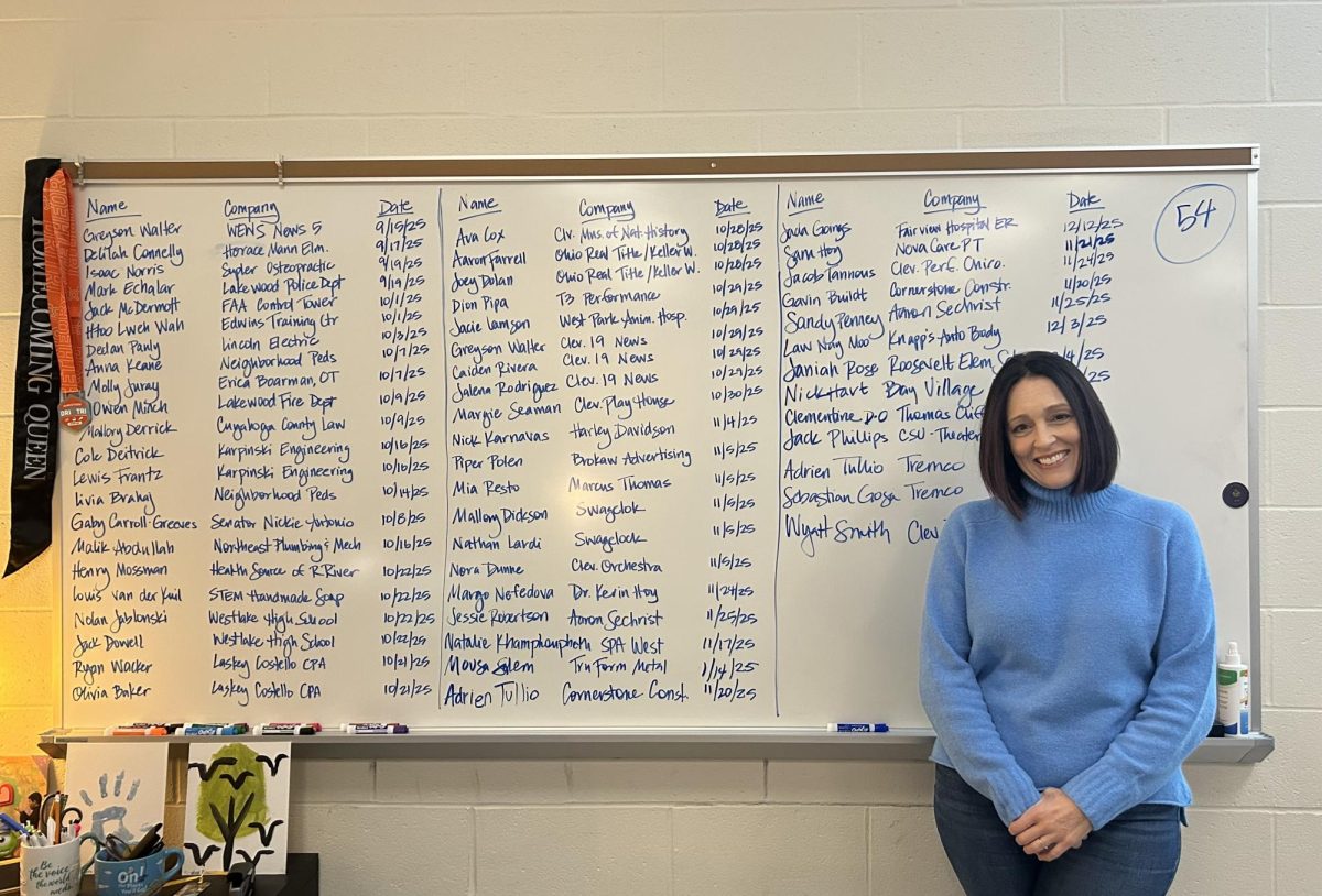 Aimee Guzowski shows off list of students sent on shadowing trips.