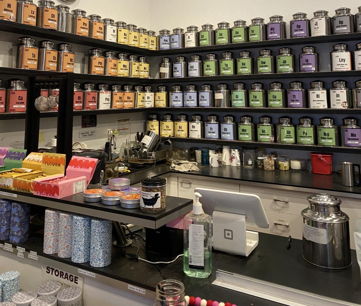 The tea wall of the store.