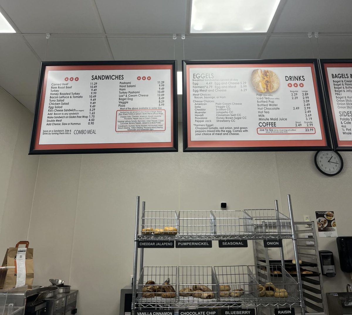 A menu lists a wide variety of items.
