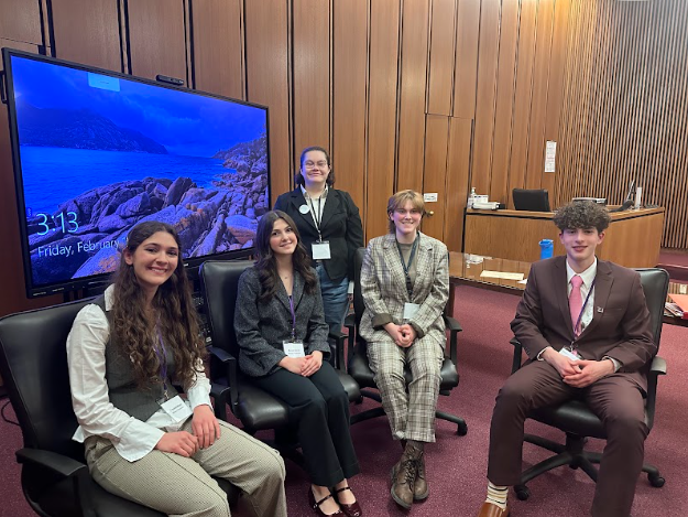 Team One Prosecution members Ceci Whiteamire, Peyton Diemert, Abigail Emerson, Amelia Diemert and Landon Vincel, from left to right.