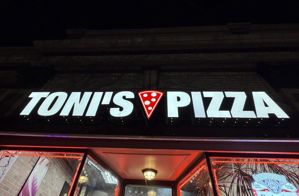 The sign outside of Toni's Pizza.