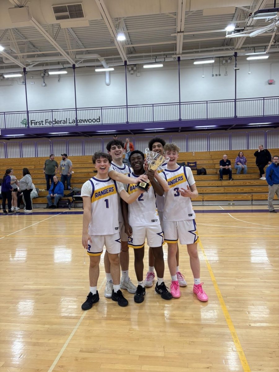 The senior boys celebrate their championship.