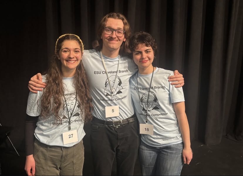 Cecilia Whiteamire, Aiden Galati and Ursula Rosen are pictured at the Regional Shakespeare Competition at Cleveland State University.