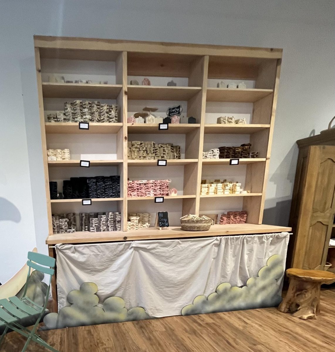 The soap collection offered in the shop. 
