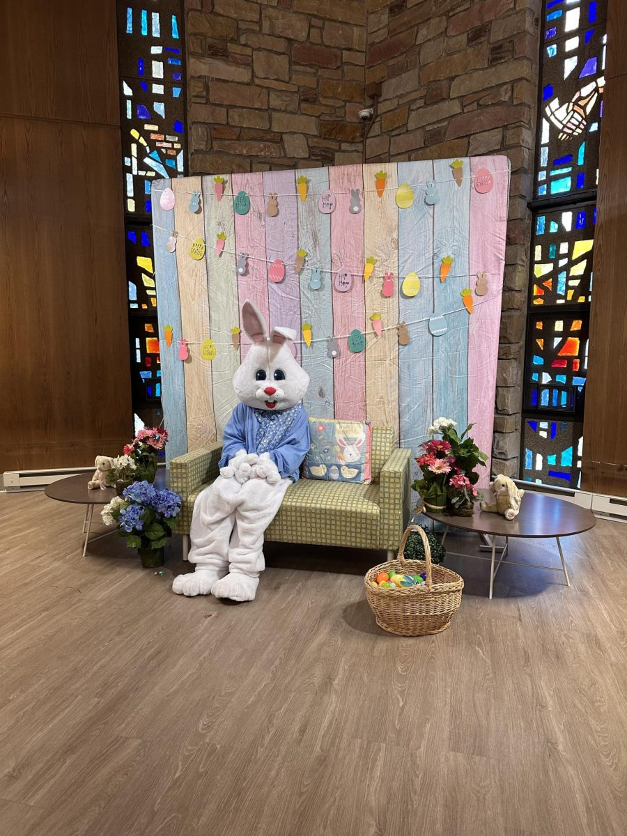 The Easter Bunny waiting to take pictures with the children.