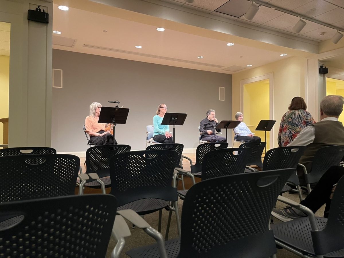 Mary Beth Ions, Agnes Herrman, Douglas Sutherland, and Leslie Stager getting ready for the performance
