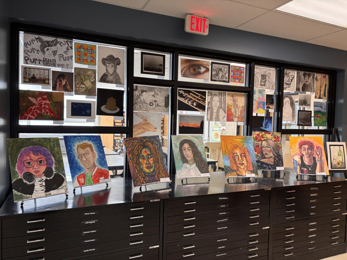 The portrait display at the art show.