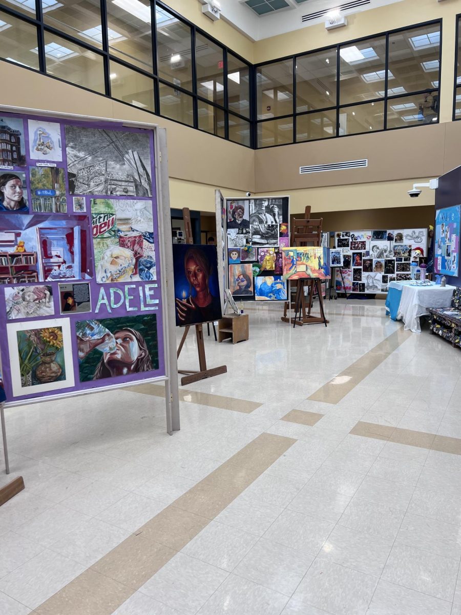 Overview of the art show displays.